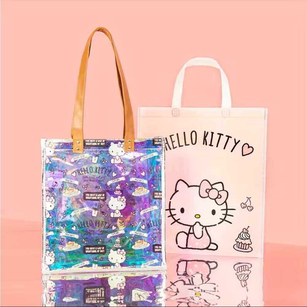 Set of two Hello Kitty tote bags one solid and one holographic